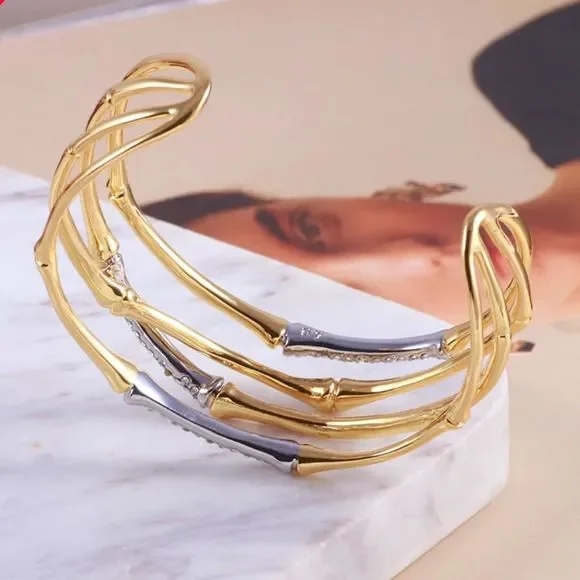ALEXIS BITTAR Solanales Crystal Bamboo Gold Cuff Bracelet - Picture 3 of 9